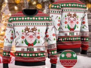 Pigs Santa Hat Ugly Christmas Sweater For Men Women Christmas Gift Sweater Funny Xmas - Image 1