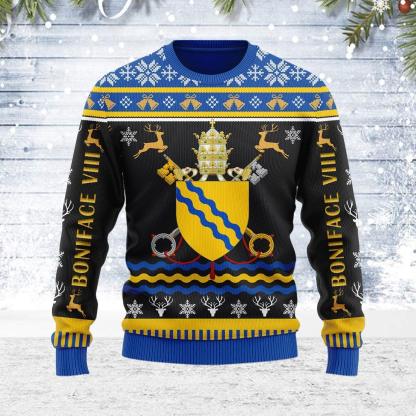 pope boniface viii coat of arms ugly christmas sweater 1 Pope Boniface Viii Coat Of Arms Ugly Christmas Sweater - Image 1