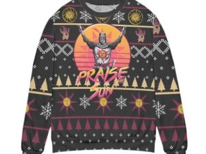 Praise The Sun Dark Souls Snowflake Pattern Ugly Christmas Sweater - Image 1