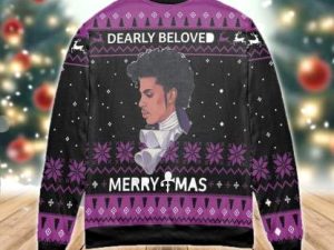 Prince Dearly Beloved Merry Christmas Black Purple Ugly Christmas Sweater Christmas Gift - Image 1
