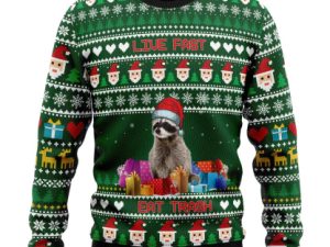 Raccoon Eat Trash Ugly Christmas Sweater - Image 1