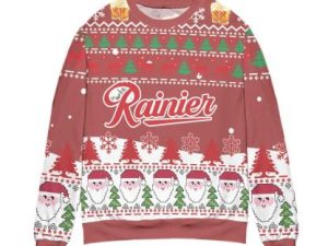 Rainier Beer Logo Santa Claus Pattern Ugly Christmas Sweater - Image 1
