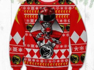 Red Power Rangers Ugly Christmas Sweater 3D - Image 1
