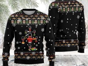 Red Wine Merry Ugly Christmas Sweater - Image 1