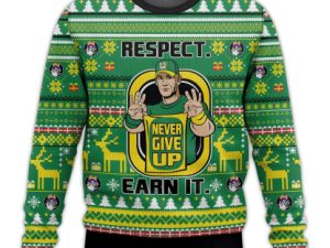 Respect Earn It Never Give Up John Cena Ugly Christmas Sweater - Image 1