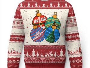 Retro Groovy Merry Christmas Ornament Ho Ho Ho Ugly Christmas Sweater - Image 1