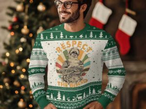 Retro Xmas Ugly Christmas Sweater Respect The Beard Cool Santa Vintage - Image 1