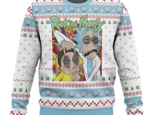 Rick And Morty In Mushroom Tripping Ugly Christmas Sweater - Image 1