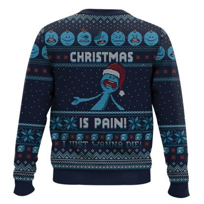 rick and morty mr meeseeks christmas is pain ugly christmas sweater 2 Rick And Morty Mr Meeseeks Christmas Is Pain Ugly Christmas Sweater - Image 2