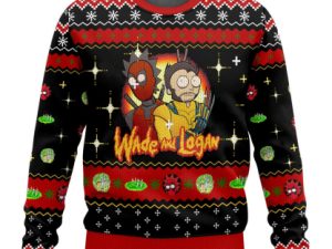 Rick And Morty Or Wade And Logan In Deadpool Multiverse Ugly Christmas Sweater - Image 1