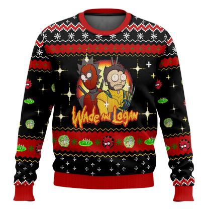 rick and morty or wade and logan in deadpool multiverse ugly christmas sweater 1 Rick And Morty Or Wade And Logan In Deadpool Multiverse Ugly Christmas Sweater - Image 1