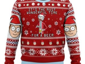 Rick And Morty Time For A Beer Ugly Christmas Sweater - Image 1