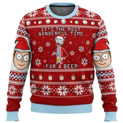 rick and morty time for a beer ugly christmas sweater 1 Rick And Morty Time For A Beer Ugly Christmas Sweater - Image 1