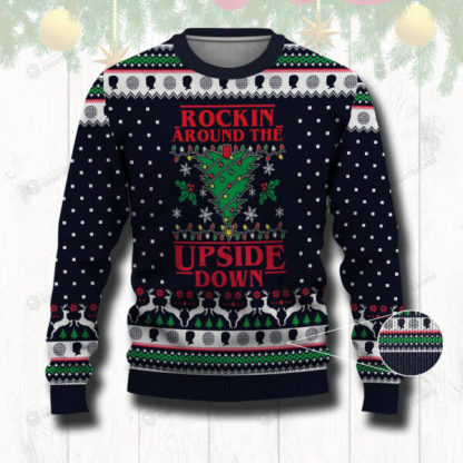 rocking around the upside down ugly christmas sweater knitted sweater 1 Rocking Around The Upside Down Ugly Christmas Sweater Knitted Sweater - Image 1