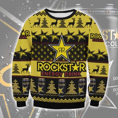 rockstar energy drink ugly christmas sweater holiday gift 1 Rockstar Energy Drink Ugly Christmas Sweater Holiday Gift - Image 1