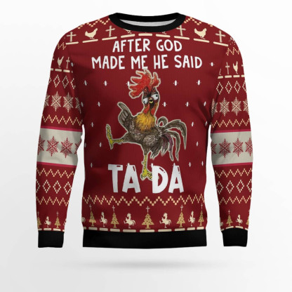 rooster tada ugly christmas sweater 1 Rooster Tada Ugly Christmas Sweater - Image 1