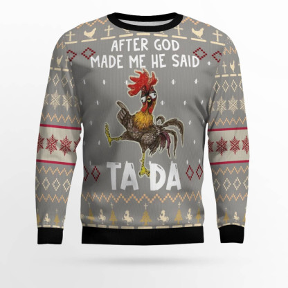 rooster tada ugly christmas sweater holiday gift 1 Rooster Tada Ugly Christmas Sweater Holiday Gift - Image 1