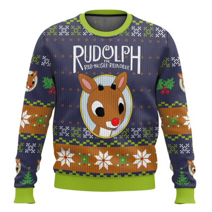 rudolph the red nosed reindeer ugly christmas sweater 1 Rudolph The Red Nosed Reindeer Ugly Christmas Sweater - Image 1