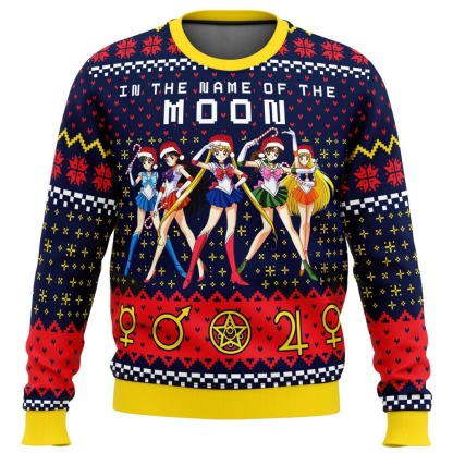 sailor moon in the name of the moon ugly christmas sweater 1 Sailor Moon In The Name Of The Moon Ugly Christmas Sweater - Image 1
