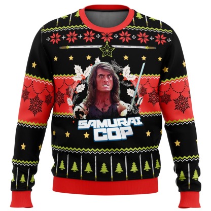 samurai cop ugly christmas sweater 1 Samurai Cop Ugly Christmas Sweater - Image 1