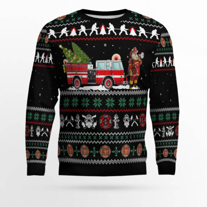 santa claus firefighter ugly christmas sweater 1 Santa Claus Firefighter Ugly Christmas Sweater - Image 1