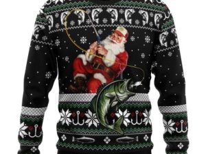 Santa Claus Fishing Ugly Christmas Sweater - Image 1