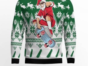 Santa Claus Skateboarding Ugly Christmas Sweater - Image 1