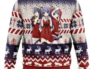 Santa Hitagi Tsubasa And Suruga Bakemonogatari Ugly Christmas Sweater - Image 1