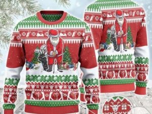 Santa Playing Golf For Unisex Ugly Christmas Sweater - Image 1