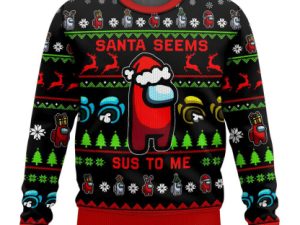 Santa Seems Sus To Me Among Us Ugly Christmas Sweater - Image 1