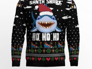Santa Shark Ho Ho Ho Ugly Christmas Sweater - Image 1