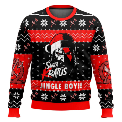 santakatus jingle boy god of the war ugly christmas sweater 1 Santakatus Jingle Boy God Of The War Ugly Christmas Sweater - Image 1