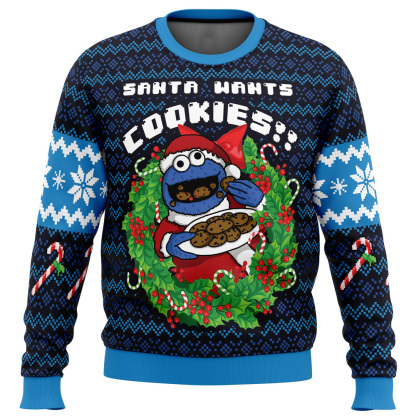 santas cookies cookie monster ugly christmas sweater 1 Santas Cookies Cookie Monster Ugly Christmas Sweater - Image 1