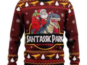Santassic Park Ugly Christmas Sweater Xmas Gift - Image 1