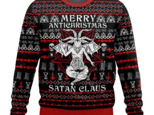 Satanic Merry Antichristmas Satan Claus Ugly Christmas Sweater - Image 1