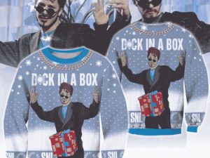 Saturday Night Live Faux Real Funny Dick In A Box Ugly Christmas Holiday Sweater - Image 1
