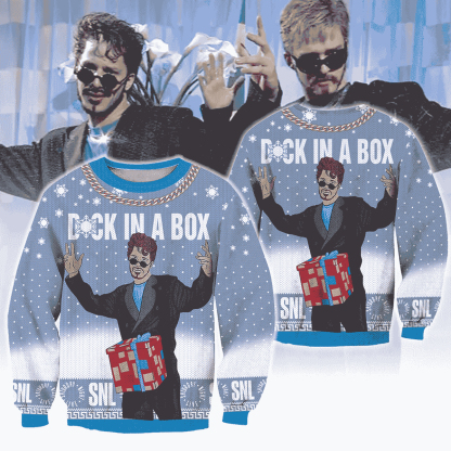saturday night live faux real funny dick in a box ugly christmas holiday sweater 1 Saturday Night Live Faux Real Funny Dick In A Box Ugly Christmas Holiday Sweater - Image 1