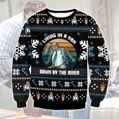 saturday night live matt foley livin in a van down by the river ugly christmas sweater 1 Saturday Night Live Matt Foley Livin In A Van Down By The River Ugly Christmas Sweater - Image 1