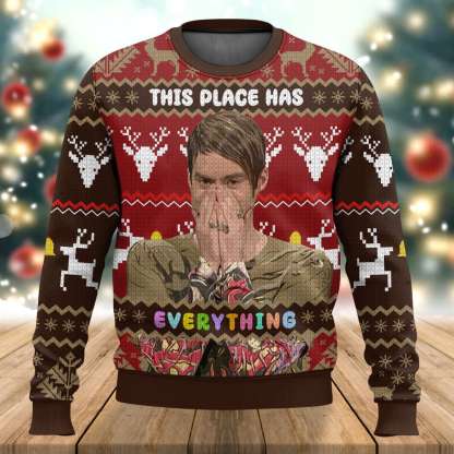 saturday night live stefon ugly christmas sweater 1 Saturday Night Live Stefon Ugly Christmas Sweater - Image 1