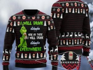 Schaefer Grinch Will Drink Everywhere Ugly Christmas Sweater - Image 1