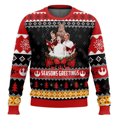 seasons greetings starwar ugly christmas sweater 1 Seasons Greetings Starwar Ugly Christmas Sweater - Image 1