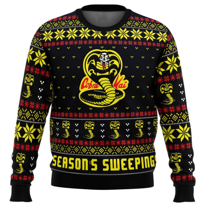 seasons sweepings cobra kai karate kid ugly christmas sweater holiday gift 1 Seasons Sweepings Cobra Kai Karate Kid Ugly Christmas Sweater Holiday Gift - Image 1
