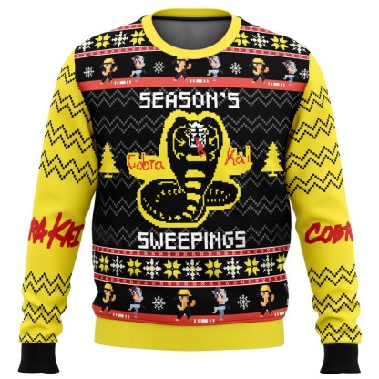 seasons sweepings cobra kai ugly christmas sweater 1 Seasons Sweepings Cobra Kai Ugly Christmas Sweater - Image 1