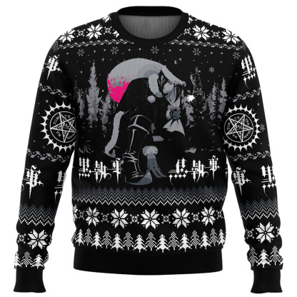 sebastian black black butler ugly christmas sweater 1 Sebastian Black Black Butler Ugly Christmas Sweater - Image 1