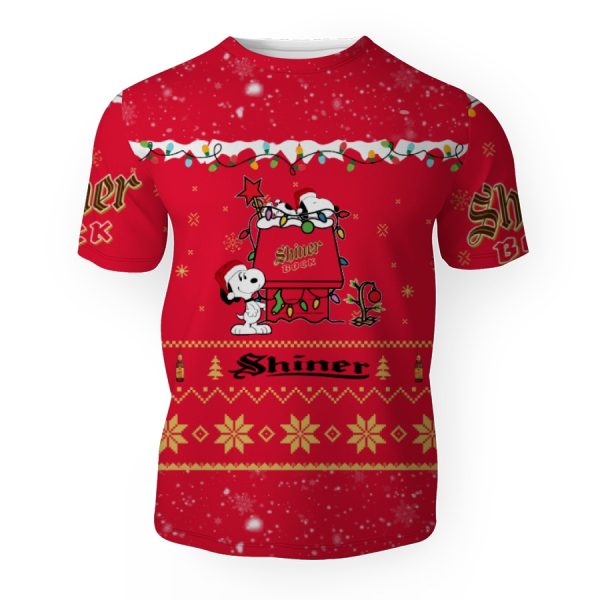 Shiner Bock American Merry Christmas, Snoopy House Cute Fan Gift-3D Unisex T-Shirt - Image 1