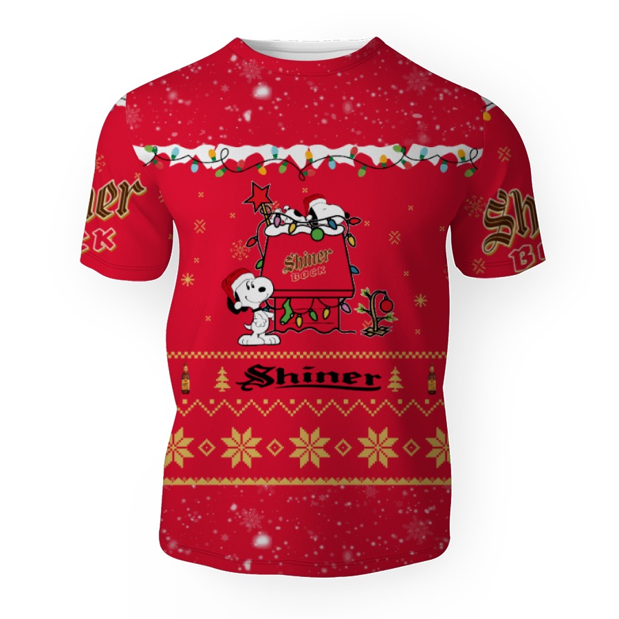 shiner bock american merry christmas snoopy house cute fan gift 3d unisex t shirt 1 Shiner Bock American Merry Christmas, Snoopy House Cute Fan Gift-3D Unisex T-Shirt - Image 1