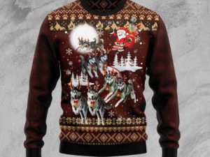 Siberian Husky And Reindeers Car Ugly Christmas Sweater - Image 1