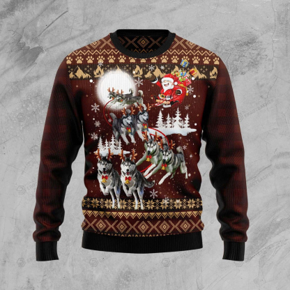 siberian husky and reindeers car ugly christmas sweater 1 Siberian Husky And Reindeers Car Ugly Christmas Sweater - Image 1