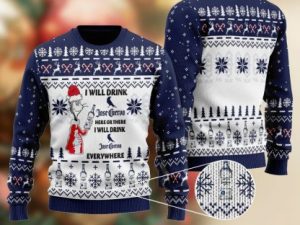 Silver Tequila Cat Hat Will Drink Everywhere Ugly Christmas Sweater - Image 1