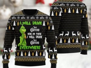 Silver Tequila Grinch Will Drink Everywhere Ugly Christmas Sweater - Image 1